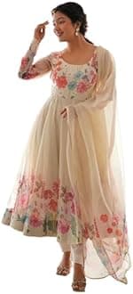 Shasmi Women's Georgette Anarkali Floral Printed Kurta with Pant & Dupatta (DRESS 114)
