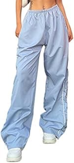 Springrain Womens Wide Leg Track Pants Slouchy Stripe Detail Jogger Sweatpants with Pockets