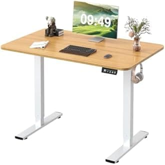 Furmax Electric Height Adjustable Standing Desk Large 40 x 24 Inches Sit Stand up Desk Home Office Computer Desk Memory Preset with T-Shaped Metal Bracket, Wood
