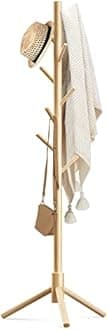 HADDOCKWAY Wooden Coat Rack Stand with 8 Hooks New Zealand Pine Adjustable Coat Tree Easy Assembly Coat Stand for Coats, Hats, Scarves and Handbags for Entryway, Hallway, Bedroom, Office