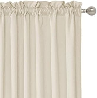 RYB HOME Cafe Curtains 24 inches Length, 2 Panels Kitchen Curtains and Valances Set Faux Linen Blended Shabby Privacy Protect Topper for Kitchen Living Room, Rod Pocket, Linen, W 26 x L 24 inch