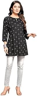 Shiv Textiles Women's Rayon Fabric Printed Round Neck Short Kurtis Top Dresses Kurti