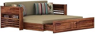 KRISHNA WOOD FURNITURE Solid Wood Foster 3 Seater Sofa Cum Bed for Living Room | Three Seater Queen Size Sofa Bed for Home | Sofa Com Bed | Sheesham Wood Teak Finish