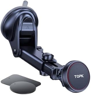 TOPK Phone Holder Car, Magnetic Car Phone Holder Mount for Windshield and Dashboard, Adjustable Long Arm with Strongest Magnet for All Cellphones