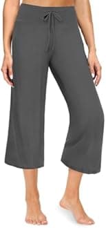 ZOOSIXX Soft Black Pajama Pants for Women, Wide Leg Comfy Casual Lounge Yoga Capri Pants 22'' / 30''