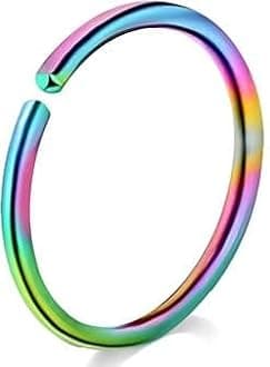 Sterling Nose & Ring Hoop Cartilage Helix Plain 316L Surgical Steel Assorted Body Piercings, Lip Rings, 0.8mm Thickness, 8mm Diameter