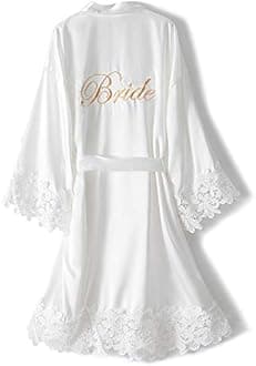 DQSSYTTX Bride Robes with Lace Trim Embroidery Silky Satin Bathrobe for Women Wedding Party Sleepwear Kimono Bridesmaid Robe
