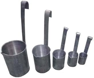 BHATI Set of Milk/Oil/Liquid Measuring Traditional Milkman Aluminum Cups/Scales with Vertical Handles. Set of 5 (50ml, 100ml, 200ml, 500ml & 1Ltr.)