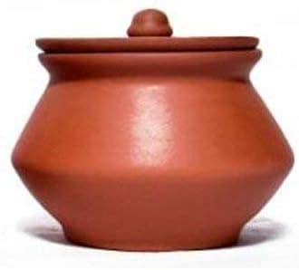 1 L Hand Craft Clay Pot with Lid for Cooking, Clay Dahi Handi for Kitchen, Lightweight & Durable Mitti Handi, Brown Colour (Pack of 1)