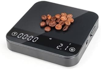 KitchenTour CaféMetric Coffee Scale with Timer 0.1g/2000g - Precision Scale for Espresso & Pour Over - Water Flow Speed Mode and Coffee Powder-to-Liquid Ratio Mode - Rechargeable, LCD Display