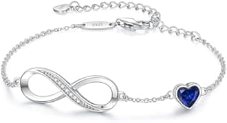 CDE Infinity Heart Symbol Charm Link Birthstone Bracelet for Women 925 Sterling Silver Adjustable Birthday Gift Anniversary Jewelry Gifts for Women Wife Girlfriend Her