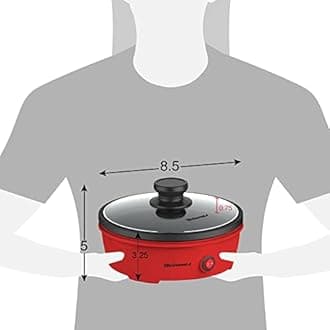 Elite Cuisine EGL-6101 Electric Personal Nonstick Stir Fry Griddle Pan Skillet with Tempered Glass Lid, Rapid Heat Up, High Temperature, On/Off Switch, Indicator Light, 8.5 inch, 650 Watts, Red