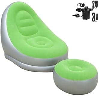 Inflatable Deck Chairs with Air Pump, Inflatable Patio Lounge Chairs for Indoor Living Room Bedroom, Outdoor Travel Camping Picnic Beach Chaise Lounges (Green)