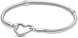 PANDORA Moments Heart Clasp Snake Chain Bracelet - Charm Bracelet for Women - Compatible Moments Charms - Sterling Silver - With Gift Box