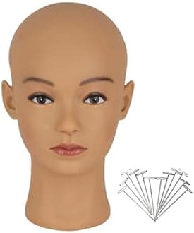 HAIR WAY Bald Mannequin Head Female Professional Cosmetology Head Make up Doll Head for Wig Making, Displaying, Eyeglasses, Hair with T-pins (Light Brown)
