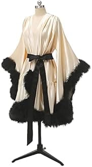 yinyyinhs Women's Feather Robe Silk Satin Bridal Dressing Gowns Short Nightgown Bathrobe Sleepwear Maternity Photoshoot Robe
