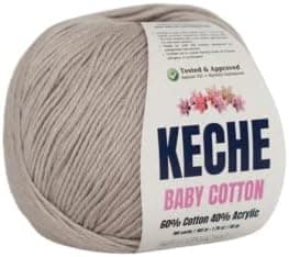 Keche Cotton Yarn, 60% Cotton 40% Acrylic Yarn, Soft Cotton Yarn for Crochet and Knitting, Amigurumi Yarn 1 Skein/Ball 1.76 Oz (50g) / 180 Yrds (165m) - Sand