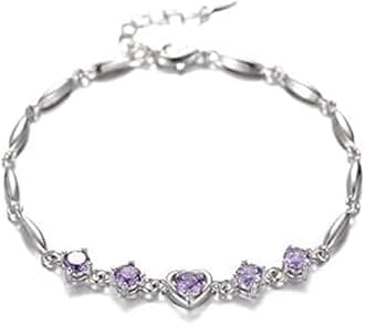 Women's Copper Sterling Silver Heart Shape Stone Charm Bracelet