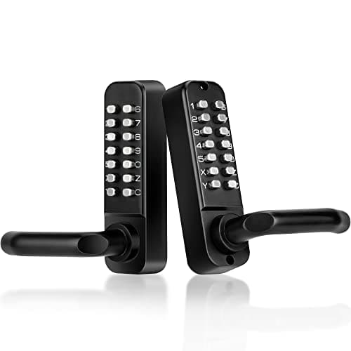 CODACE Double Sided Keypad Door Lock with Handle, Mechanical Keyless Entry Door Lock with Keypad, Front Door Lock Handle Set, Waterproof Gate Lock for Outdoor Fences, Not Deadbolt, Auto Lock (Black)