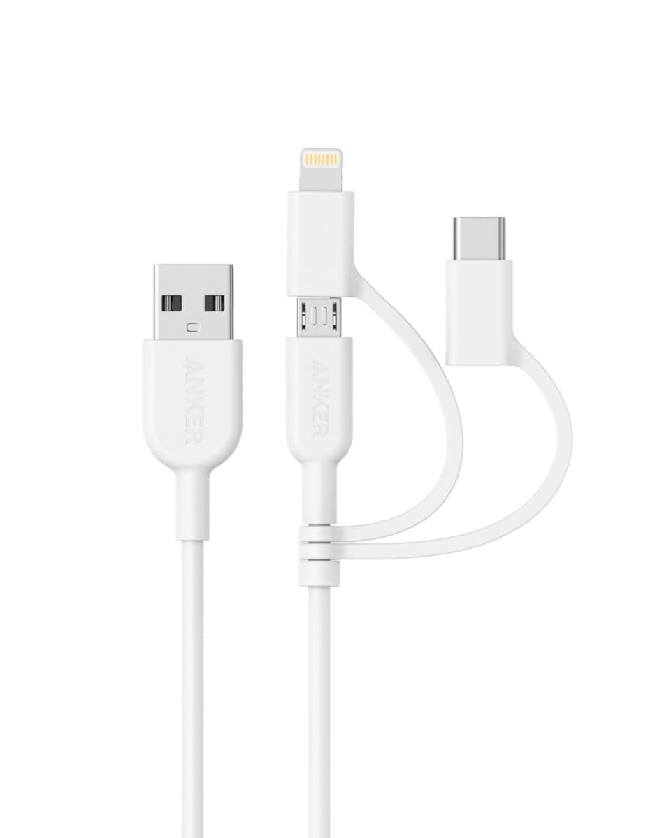 PowerLine II 3-in-1 Cable (Support Lightning USB, USB-C, Micro USB Devices), Apple MFi Certified, Compatible with iPhone, iPad, and Android Devices