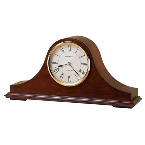 Howard Miller Christopher Mantel Clock - Wooden Table Clock with Quartz Mechanism, Battery-Powered Chiming Feature, Analog Shelf Timepiece for Home, Fireplace, Office, Living Room, and Bedroom Decor