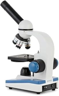 AmScope - Student Compound Monocular Microscope, 40X-1000X, Coarse and Fine Focus Knobs + 25 pc Prepared Sample Slide Set + World of the Microscope Book - M150C-PS25-WM