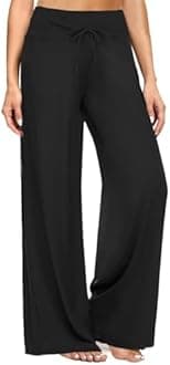 ZOOSIXX Soft Black Pajama Pants for Women, Wide Leg Comfy Casual Lounge Yoga Capri Pants 22'' / 30''