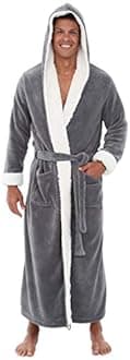 Alexander Del Rossa Plush Mens Robe with Hood, Hooded Big and Tall Robes for Men, Sherpa Fleece Robe for Men