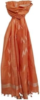 Women's Bhagalpuri Linen Cotton Blend Handloom Ikkat Dupatta with Zari Design, 2.25 Metres, Light Orange, One size, Light Orange, One Size