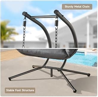 ONBRILL Double Egg Chair with Stand, Indoor Outdoor 2 Person Hammock Swing Chair with Cushions & Headrest, 650LBS Capacity Hanging Loveseat for Patio, Bedroom, Garden, Balcony (Black-Dark Gray)