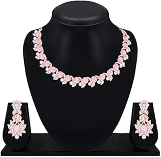 Atasi International Crystal Necklace Jewellery Set with Earrings for Women and Girls| Stylish Accessory for Parties, Weddings, and Festivals | Ideal Gift for Special Occasions