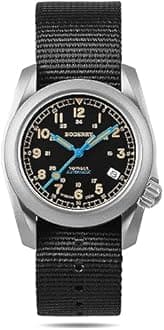 Boderry Titanium Automatic Field Watch 40 mm Military Watch Day Date Function 100 m Waterproof Nylon Strap Japanese Mechanical Movement with Screw Mechanism Crown -
