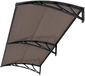 Blisswood Outdoor Door Canopy Rain Shelter Awning Canopy Waterproof Window Roof Cover for Front & Back Door Porch Canopy Rain Protector Polycarbonate Roofing Sheets Awning (190 x 100 cm, Brown)