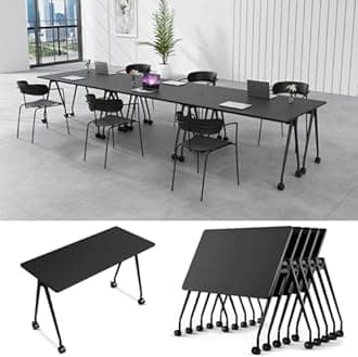 6-8 Person Conference Table Folding Conference Table for Office、Training, Seminar,Schools Modern Wood Conference Meeting Room Table Large Rectangular Conference Room Tables (6, Black, 71in)
