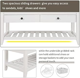 P PURLOVE Storage Bench with Cushioned Seat and Drawers,Entryway Shoe Rack for Front Door Entrance,Hallway,Living Room