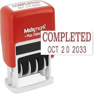 MaxMark Self-Inking Rubber Date Office Stamp with COMPLETED Phrase & Date - RED INK (Max Dater II), 12-Year Band