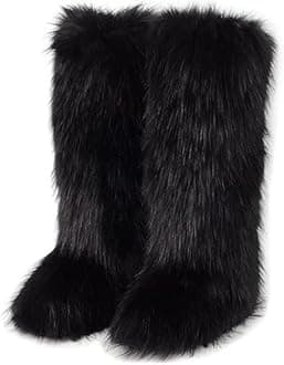 Faux Fur Boots for Women Winter Knee High Furry Snow Boots Fuzzy Fluffy for Girls Flat Long Boots