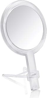 1X & 10X Magnifying Double Side Hand Makeup Mirror with Stand, Handheld Vanity Mirror, Clear