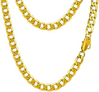 PROSTEEL Men Chains 18K Gold Plated Necklaces for Men Cuban Curb Chains Stainless Steel/Black Neck Link Jewelry for men 6mm Width 18'' Length