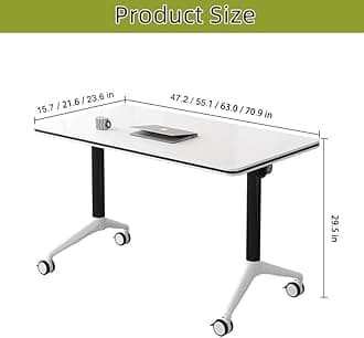 Conference Table, Folding Conference Room Tables with Flip-Top Design, Mobile Rectangular Modular Tables for Office Meetings and Training Sessions (White, 47.2×21.6×29.5in)