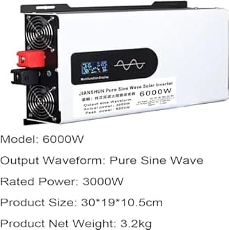 5000W 6000W 8000W 10000W 12000W Pure Sine Wave Inverter Power Inverter DC 12V 24V 48V 60V 72V to 110V 220V AC Converters Voltage Transformer Solar Inverter for RV/Outdoor/Camping(6000W,48Vto220V)