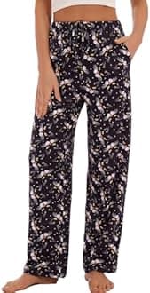 iniber Comfy Pajama Pants for Women Stretch Drawstring Lounge Pants with Pockets Casual Wide Leg Pjs Bottoms