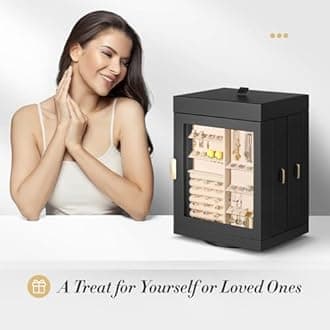 Rotating Jewelry Organizers and Storage, Vertical Jewelry Boxes for Women, Large Jewelry Box, Black