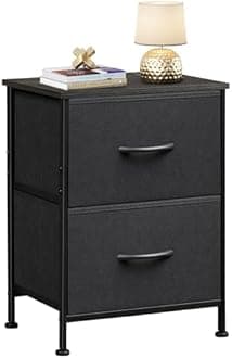 WLIVE Black Nightstand, Small Dresser for Bedroom with 2 Fabric Drawer, Bed Side Table with Drawers, End Table Bedside Furniture, Sturdy Steel Frame, Wood Top, Closet Organizer, College Dorm