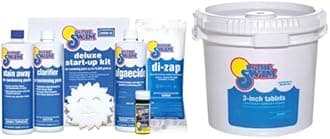 In The Swim Opening Kit and Chlorine Bundle - Pre-Measured Opening Kit for Easy Use - 25 Pound Bucket of 3-Inch Stabilized Chlorine Tablets - Inground and Above Ground Pools Up to 15,000 Gallons