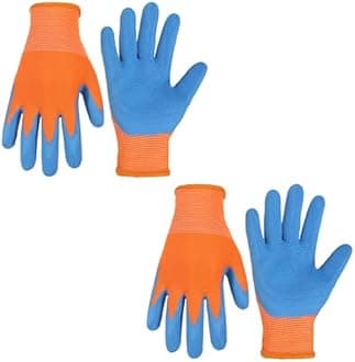 HANDLANDY 2 Pairs Kids Gardening Gloves for Age 2-13, Foam Rubber Coated Childrens Garden Yard Work Outdoor Playing Gloves for Little Girls Boys (Size 4, Age 5-7)