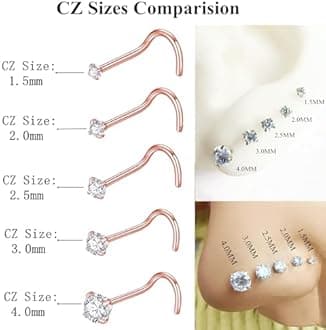 BLESSMYLOVE 316L Surgical Steel 22g/20g/18g Nose Rings Studs L-Shape Nose Nostrial Piercing Body Jewerly L Shaped Nose Studs 1.5mm 2mm 2.5mm 3mm CZ Nose Screw Studs Rings for Women