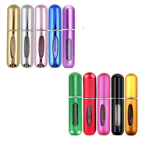 10 Pack-5ml Portable Mini Refillable Empty Perfume Atomizer Spray Bottle Easy to Fill Scent Aftershave Pump Case for Travel Outgoing Purse Multicolor (One Set of 10pcs)