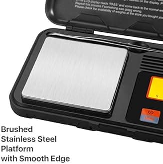 Flexzion Pocket Scales Digital Weight Grams 50g / 0.01g – Mini Portable Food Scale with LCD Display, 6 Units, Tare, Tweezers & 50g Calibration Weight – Stainless Steel Portable Scale