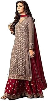 Sewn Salwar Kameez Sharara long Sleeves Indian Designer Shalwar Suit Party Wear Ready To Wear ethnic Heavy Foux Georgette Nazmeen Chiffon Dupatta